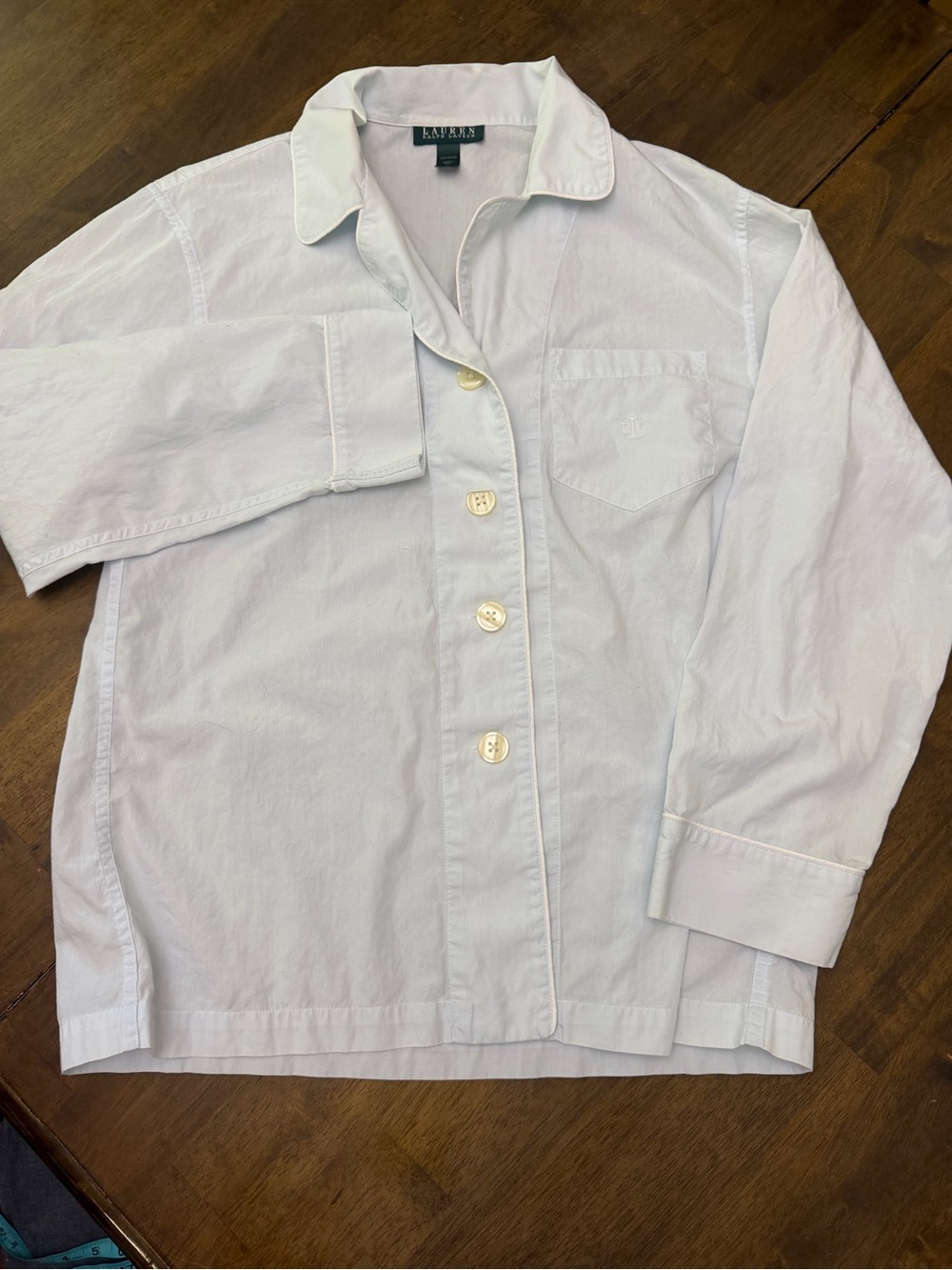 Lauren Ralph Lauren White Cotton Button-Front Pajama Top